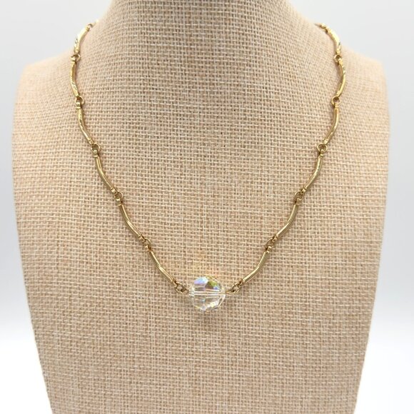 Vintage Sarah Coventry Gold-Tone Necklace Aurora Borealis Crystal Bead Accent - Picture 1 of 12